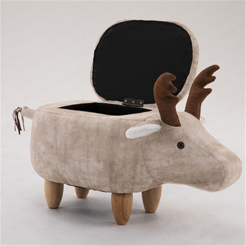 Изображение товара: Скандинавский деревянный табурет для хранения обуви с оленем и животными, низкий диван, стул, детский подарок, креативный деревянный табурет животных для детей