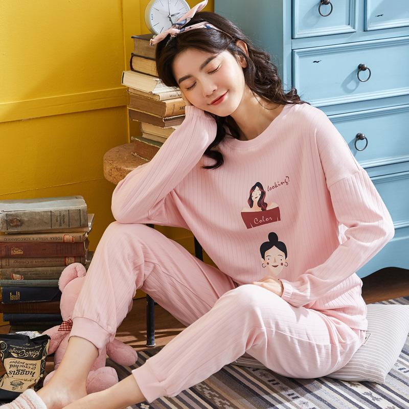 Изображение товара: Женская новая зимняя пижама из чистого хлопка, милый и живой Пижамный пуловер в Корейском стиле с длинными рукавами, комплекты для весны и осени