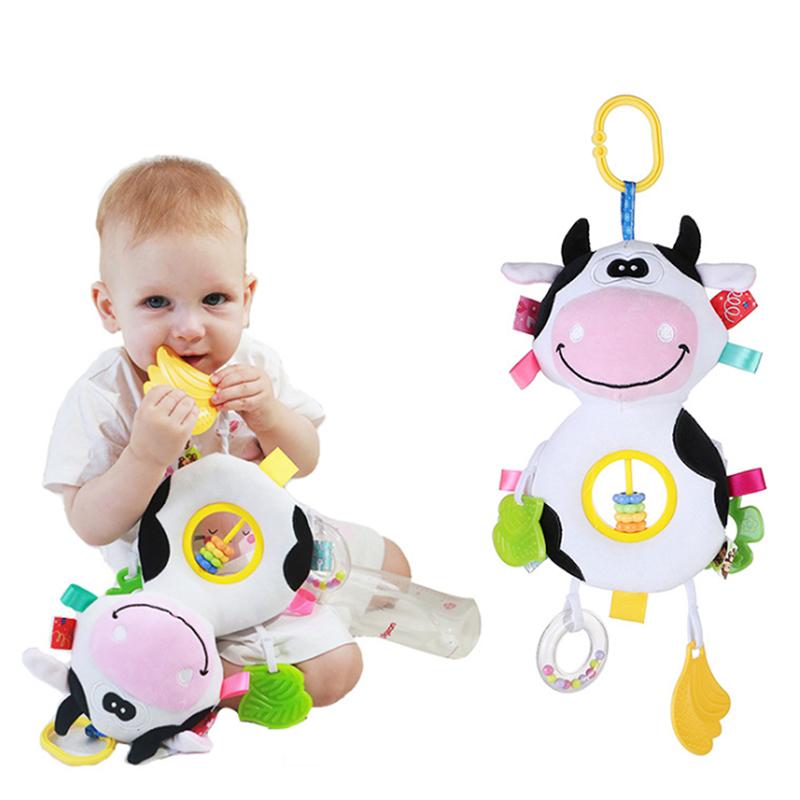 Изображение товара: Мультяшные животные, детские погремушки, плюшевые игрушки, ручной Колокольчик, детская коляска, кроватка, подвесные погремушки для младенца