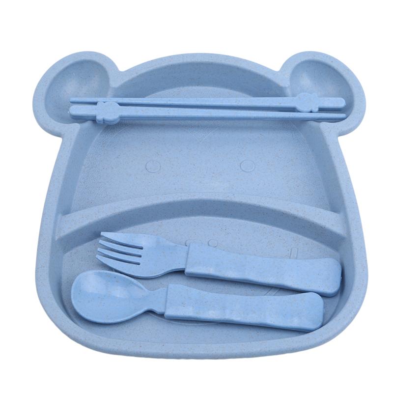 Изображение товара: Детская посуда из пшеничной соломы, детская мультяшная посуда, Детская обеденная тарелка, миска для кормления, набор из четырех предметов, детская посуда из мультфильма