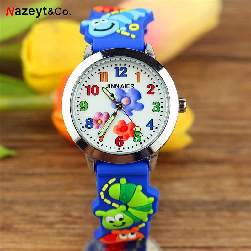 Изображение товара: Детские Кварцевые часы для мальчиков и девочек, 3d-часы с красивым цветком, простым циферблатом в виде лица и насекомых, с силиконовым ремешком, детские светящиеся наручные часы