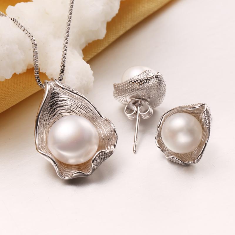 Изображение товара: Ювелирные наборы FENASY из стерлингового серебра 925 пробы с натуральным жемчугом, ожерелья с кулоном для женщин, трендовые серьги-гвоздики с жемчугом