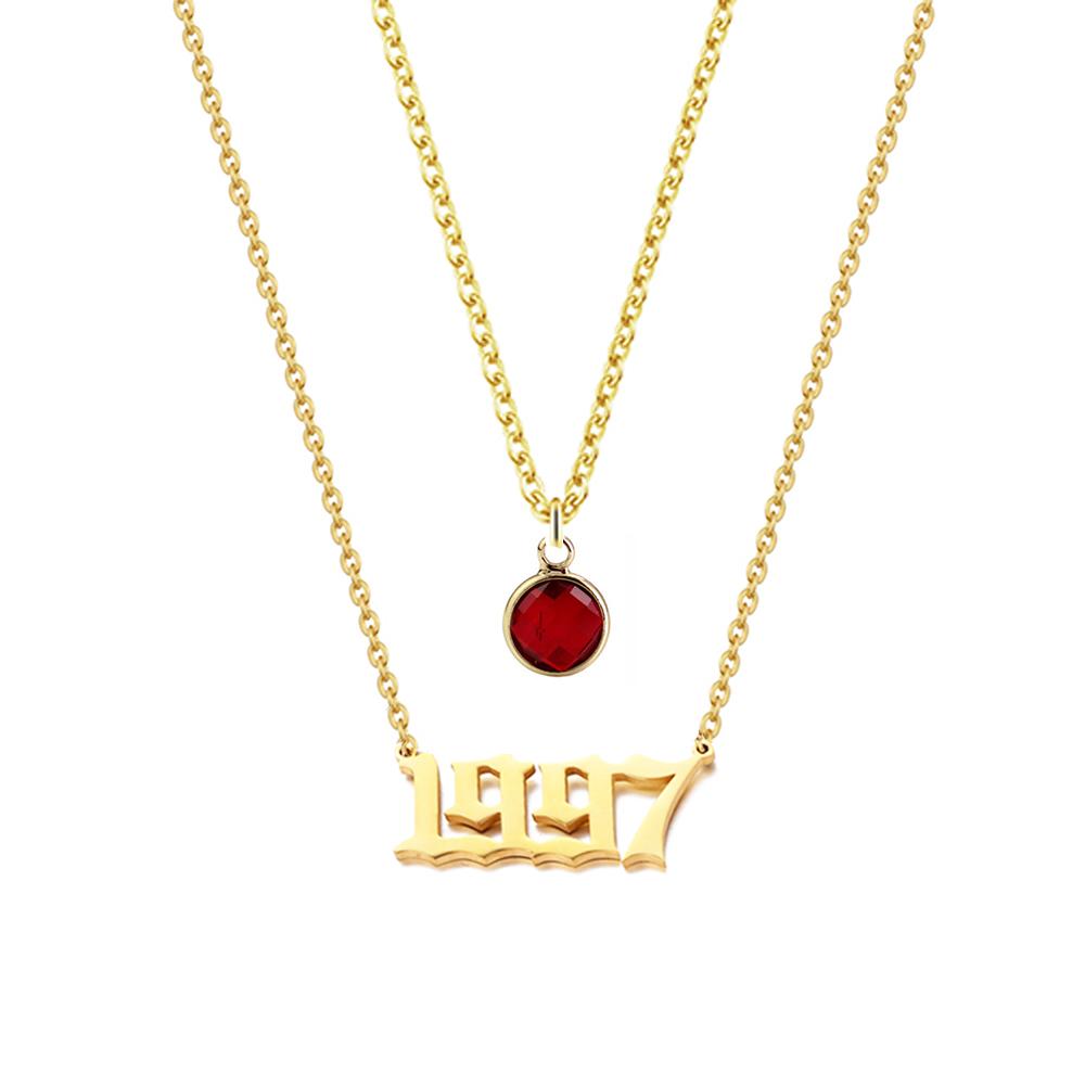 Изображение товара: Золотое ожерелье с номером рождения и уникальным камнем, женская подвеска из нержавеющей стали, подарок на день рождения