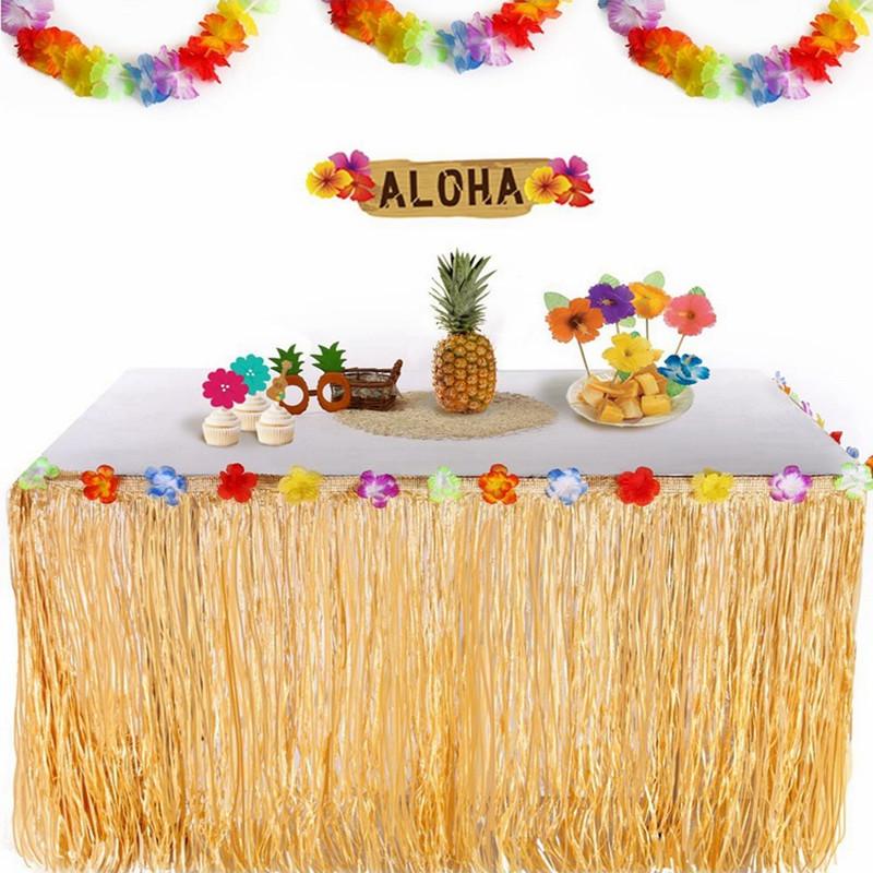 Изображение товара: Цветы и растения «сделай сам», Пляжное украшение, гавайская настольная юбка, тропическая Свадебная вечеринка, украшение для дома, настольная юбка