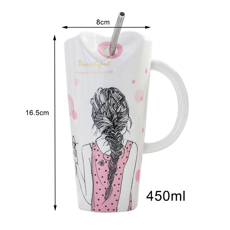 Изображение товара: Кружка с рисунком в Корейском стиле с розовой девушкой, кружка для кофе, креативная кружка для чая, чашка для дома и офиса, уникальные подарки