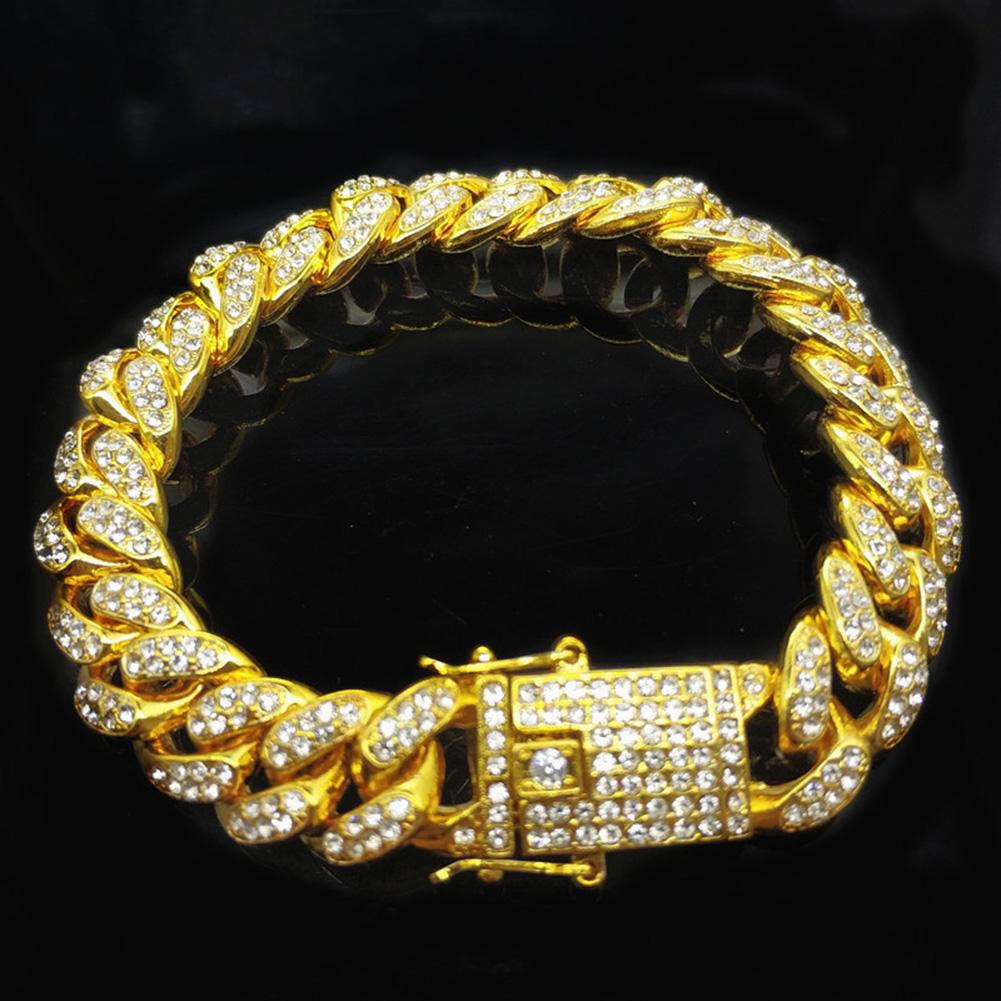 Изображение товара: Мужской браслет-цепочка из кубинской цепи в стиле хип-хоп, блестящий инкрустированный браслет, ювелирные изделия, медные стразы, паб, кубинская цепочка, браслет для клуба
