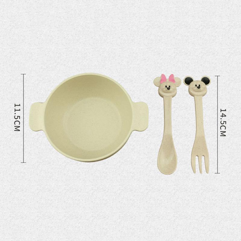Изображение товара: 3 шт./компл. набор посуды для кормления ребенка, Пшеничная солома эко-чаша, 2 шт., мультяшная Милая ложка, вилка, посуда для младенцев, новинка, TY0408