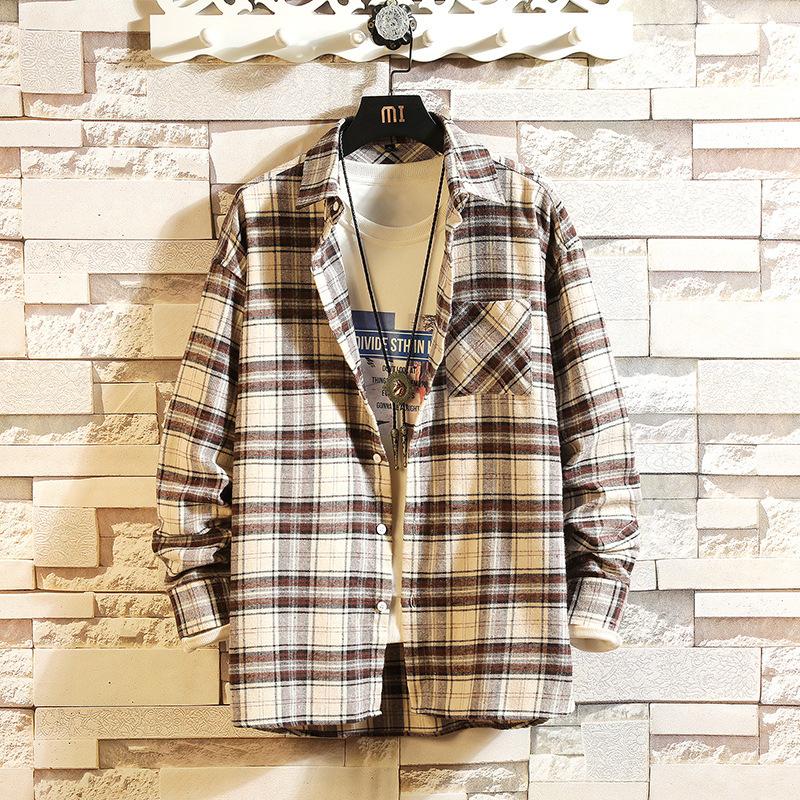 Изображение товара: #7131 Весенняя Мужская классическая рубашка, хлопковая уличная одежда, клетчатая рубашка с длинными рукавами, воротник с лацканами, повседневные мужские рубашки, Высококачественная мода