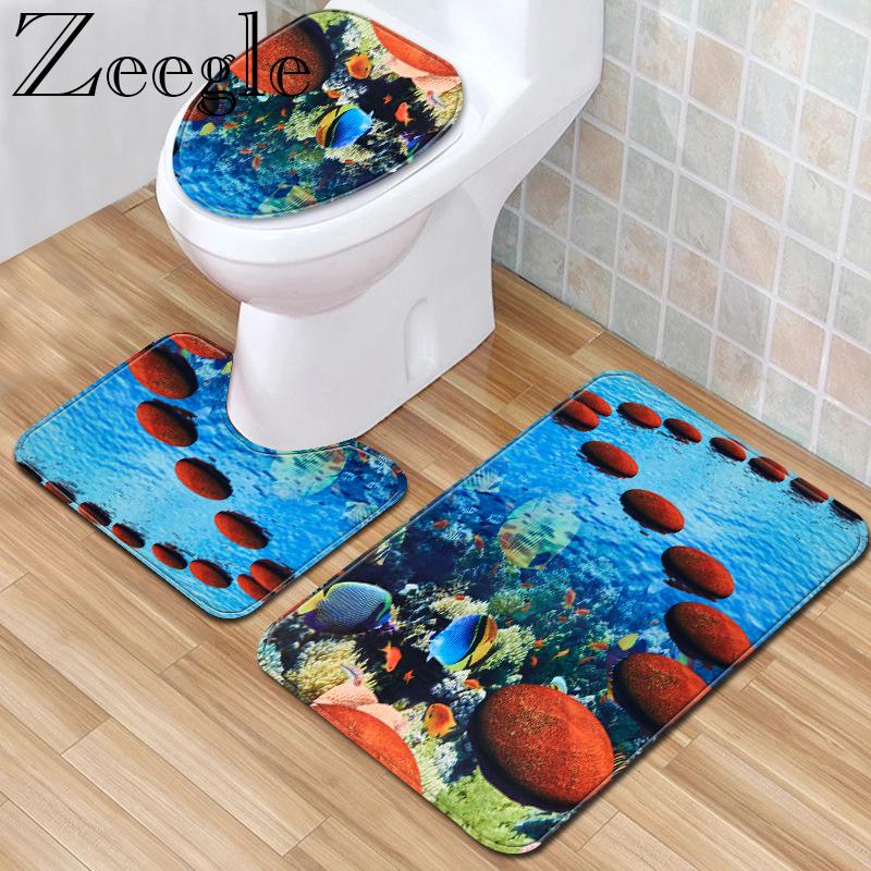 Изображение товара: Zeegle 3 шт./компл. 3D каменный коврик для ванной комнаты, коврики для ванной, коврик для туалета, впитывающие коврики для душа и коврики, коврики, накладки, чехол на сиденье унитаза