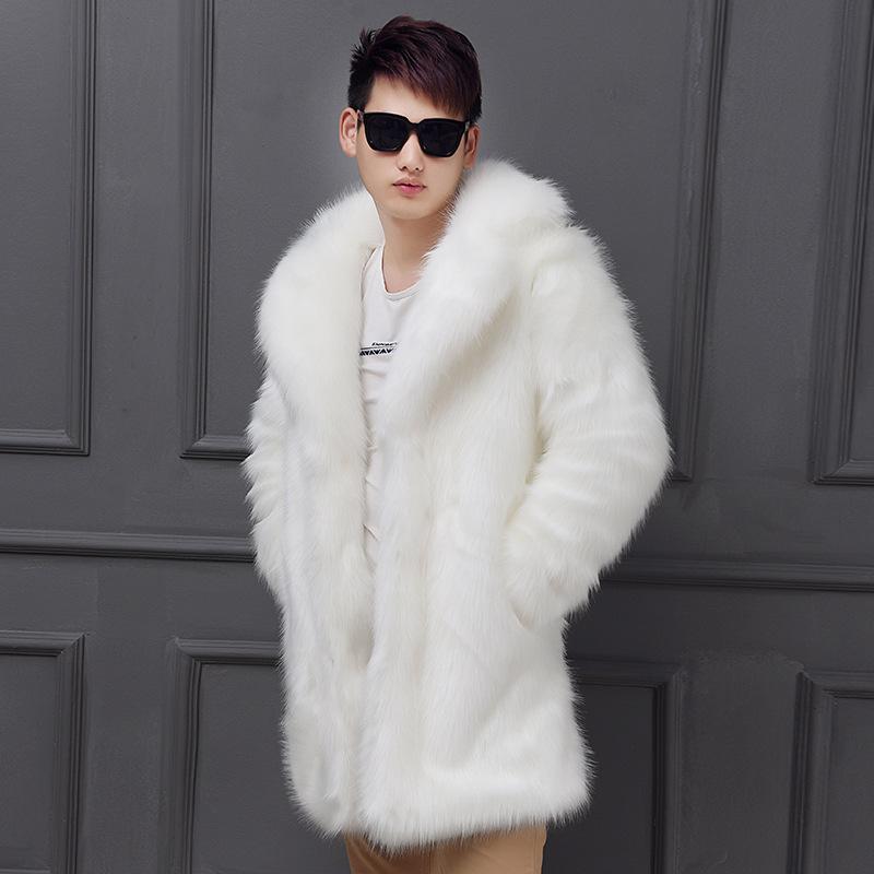 Изображение товара: Черно-белая мужская длинная куртка из искусственного меха большого размера зимняя теплая верхняя одежда из искусственного меха толстые меховые пальто с отложным воротником D378