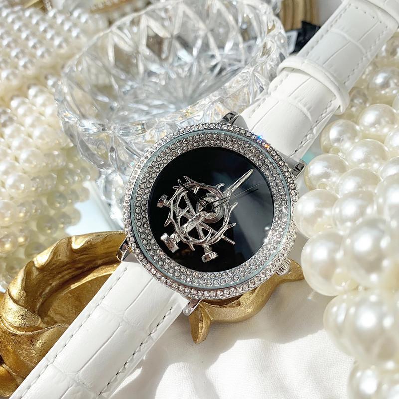 Изображение товара: Часы наручные 46 мм женские, роскошные вращающиеся водонепроницаемые с кристаллами, с кожаным ремешком, большие размеры