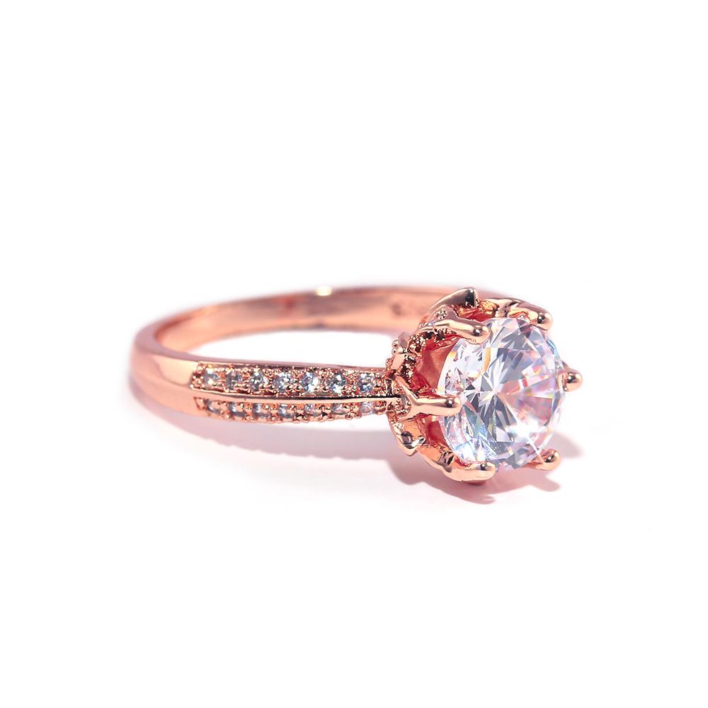 Изображение товара: Huitan Luxury Rose Gold Color обручальное кольцо с цветком с круглым циркониевым кристаллом, ослепительное предложение ювелирные изделия на безымянный палец Ring