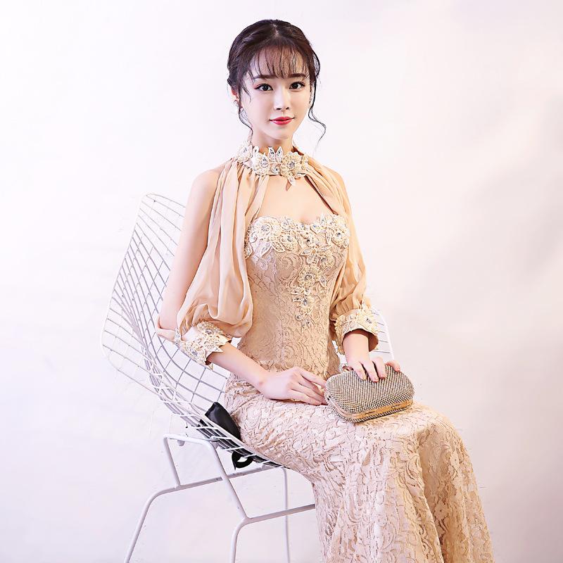 Изображение товара: Кружевная аппликация, сексуальное приталенное вечернее платье-годе, вечернее платье, женское платье в китайском стиле, улучшенный стиль Ципао, размеры