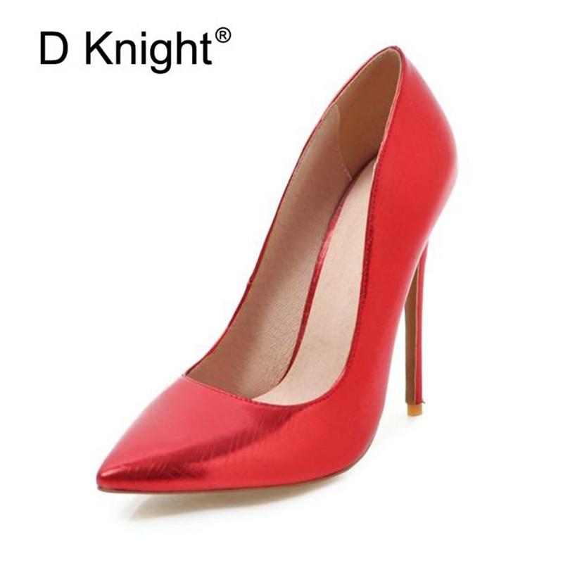 Изображение товара: Женские туфли-лодочки; Красные свадебные туфли на высоком тонком каблуке; Классические пикантные женские вечерние туфли с острым носком; Серебристые туфли на высоком каблуке; Большие размеры 33-48