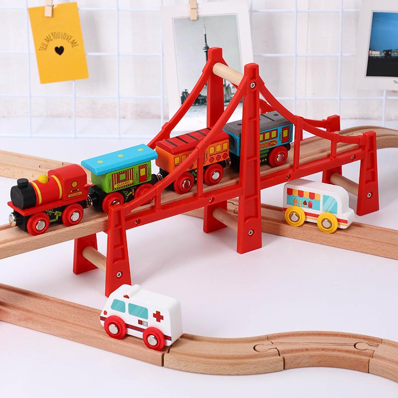 Изображение товара: Деревянная железная дорога аксессуары т-хомы красный трек с мостом сцены Развивающие игрушки для детей, подарок на день рождения