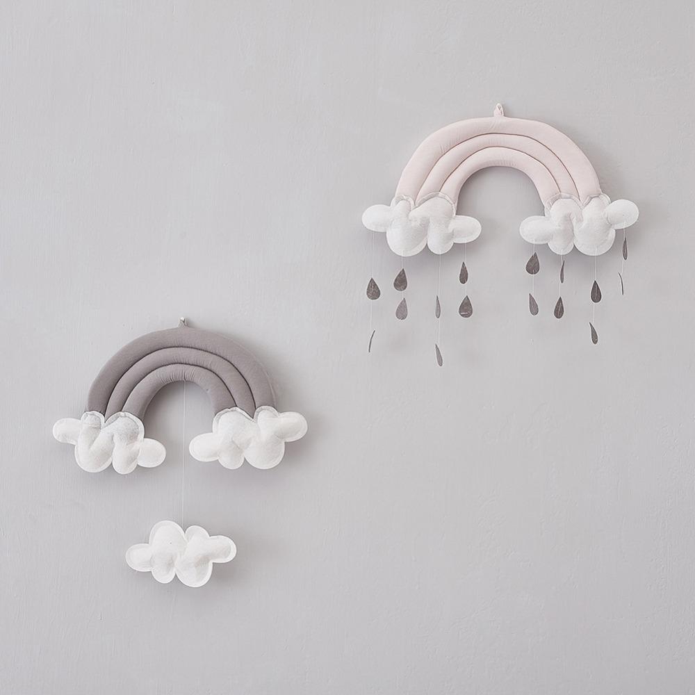 Изображение товара: Настенное украшение в скандинавском стиле, розовое/серое 3D украшение на стену, в форме облака, капли дождя, облака, палатка, подвесной мобиль для детской комнаты, декор для детской комнаты