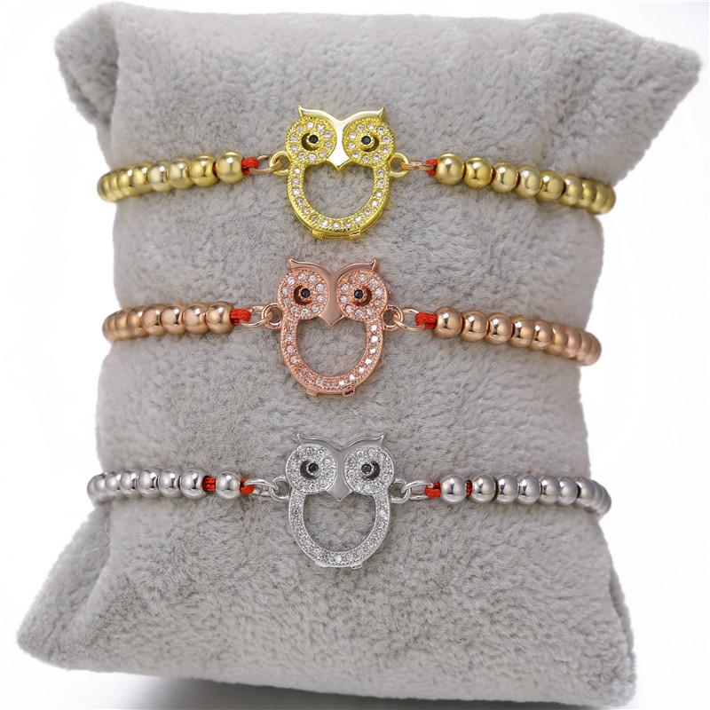 Изображение товара: Золотая Серебристая сова, очаровательные браслеты, циркониевая медная цепочка из бисера, ручная работа, женский браслет и браслет, ювелирные изделия, подарки