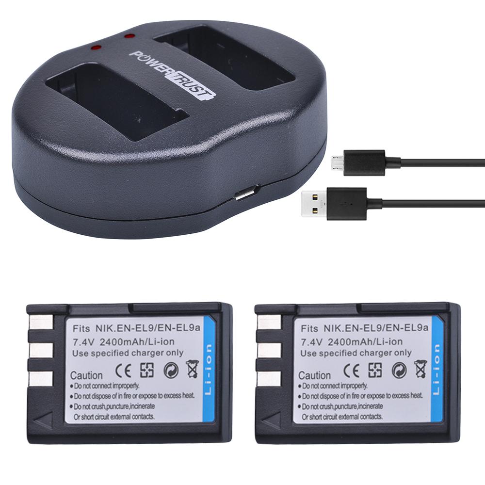 Изображение товара: 2 шт., внешняя аккумуляторная батарея 2400 мАч, аккумулятор EL9 Akuu + двойное зарядное устройство USB для камеры Nikon EN-EL9 D40 D60 D40X D5000 D3000