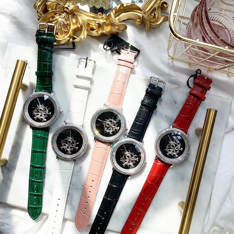Изображение товара: Часы наручные 46 мм женские, роскошные вращающиеся водонепроницаемые с кристаллами, с кожаным ремешком, большие размеры
