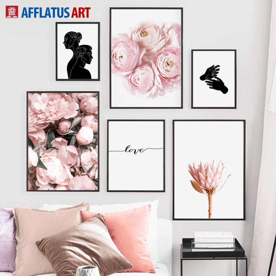 Изображение товара: Абстрактная фигурка розового пиона, хризантемы, настенная Картина на холсте, скандинавские постеры и принты, настенные картины для декора гостиной