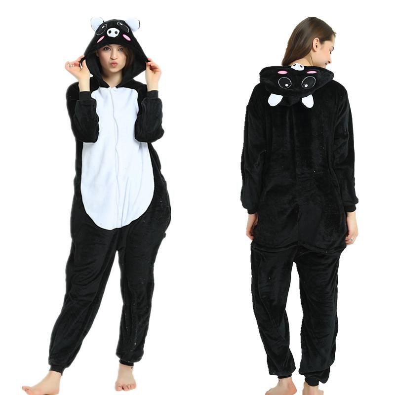 Изображение товара: Пижама для взрослых, Женская фланелевая одежда для сна, пижама в стиле унисекс с милыми мультяшными животными из свиньи, пижама с капюшоном, кигуруми