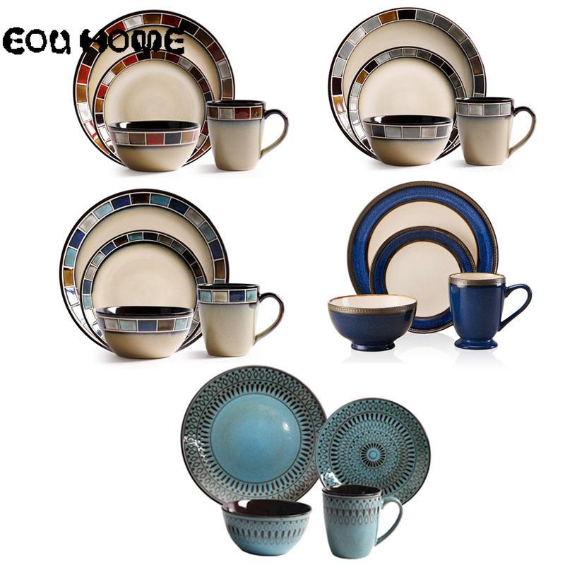 Изображение товара: Набор керамической посуды в европейском стиле, тарелка для еды, креативная тарелка в западном стиле, индивидуальная чаша для риса, домашняя посуда, кофейная кружка