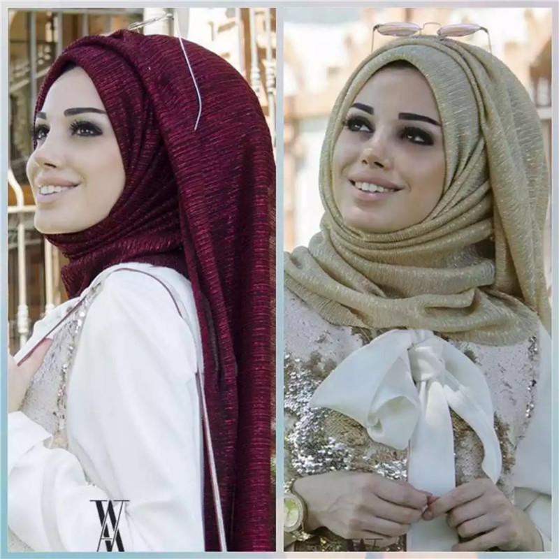 Изображение товара: Весна 2021, мусульманский женский золотой, серебряный, пряжа, блестящий хиджаб, шарф, мусульманский головной платок, Женский мусульманский арабский головной платок для женщин