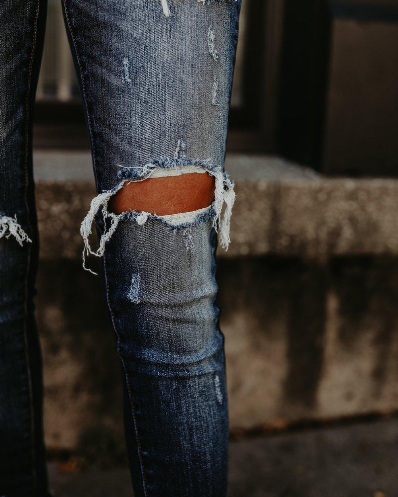 Изображение товара: Женские узкие рваные джинсы, синие эластичные брюки-карандаш с завышенной талией, повседневные брюки с дырками, весна-осень 2022