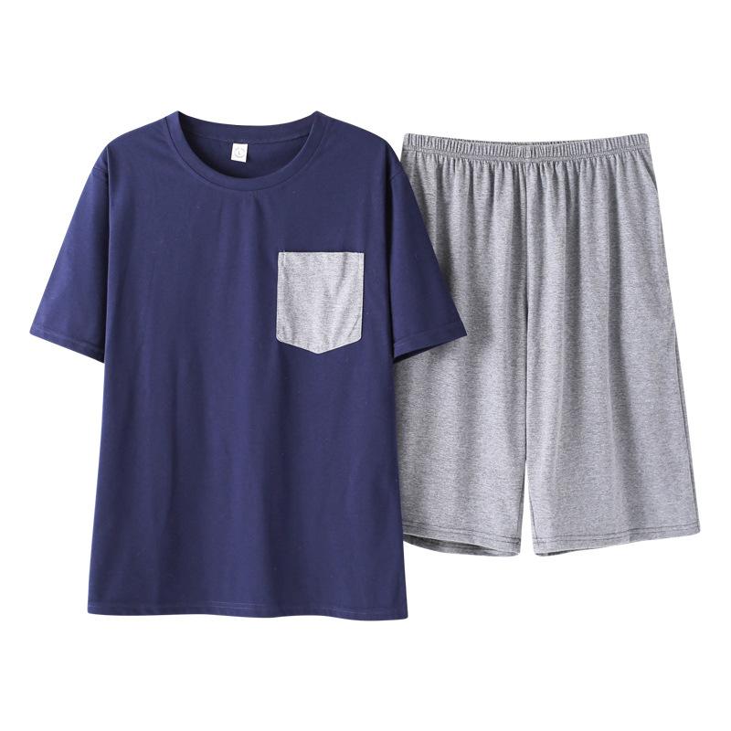 Изображение товара: Мужская Новинка 2019 года, Корейская хлопковая летняя простая натуральная Пижама, шорты с короткими рукавами, повседневная мужская пижама из двух предметов