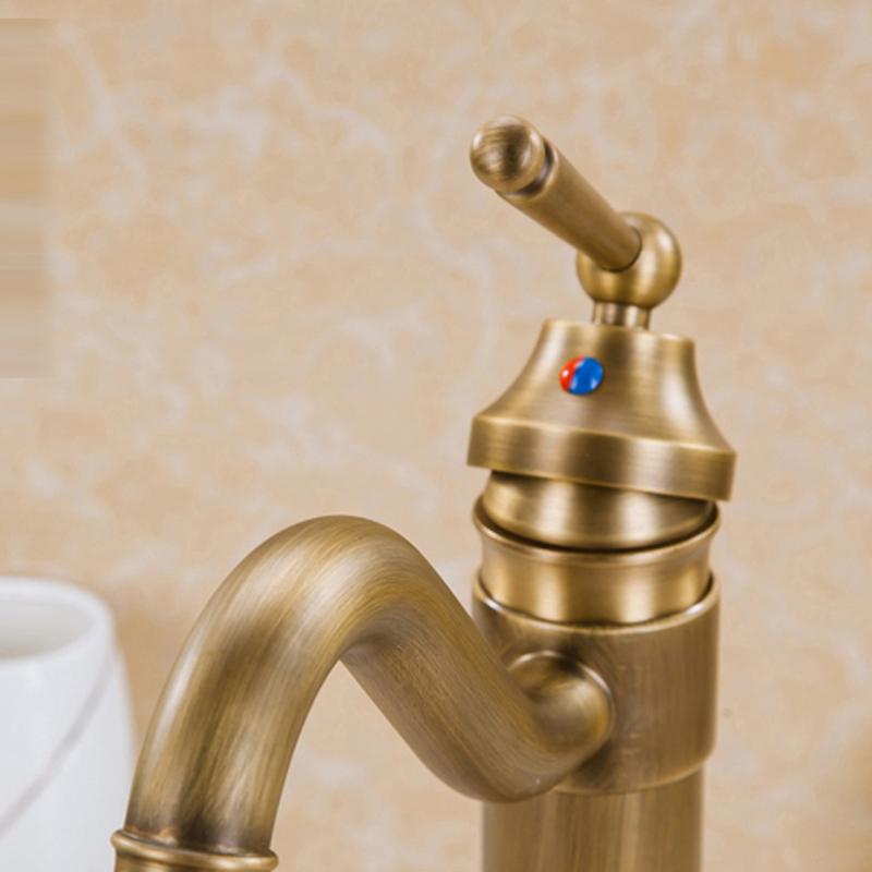Изображение товара: Brass Antique Bathroom Faucet Hot and Cold Water Mixer Tap Single Handle Basin Faucet Black