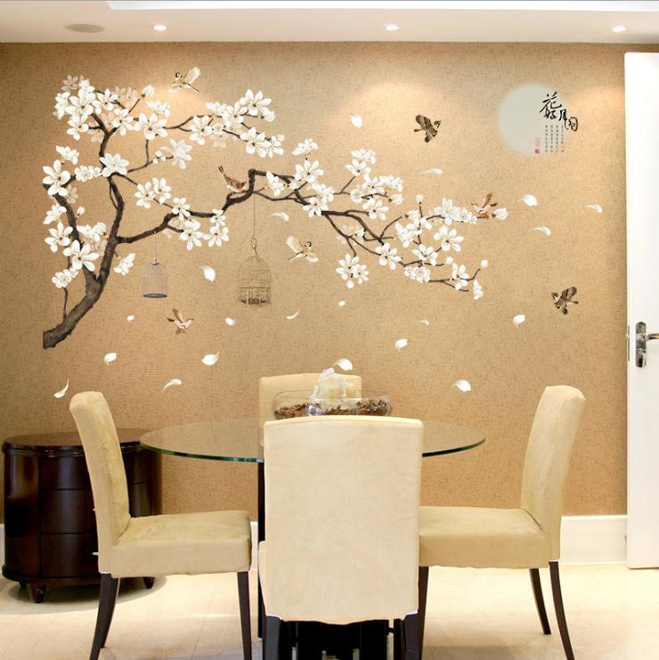 Изображение товара: 187*128 см Большой размер дерева наклейки на стену с изображением птиц, цветок, домашний декор, обои для гостиной, спальни, DIY виниловые украшения для комнат