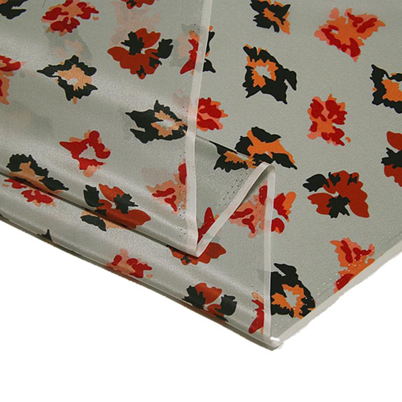 Изображение товара: Настоящая шелковая струйная Креп Де Шин атласная ткань оранжевые цветы ткань для платья юбки 0,5 метров