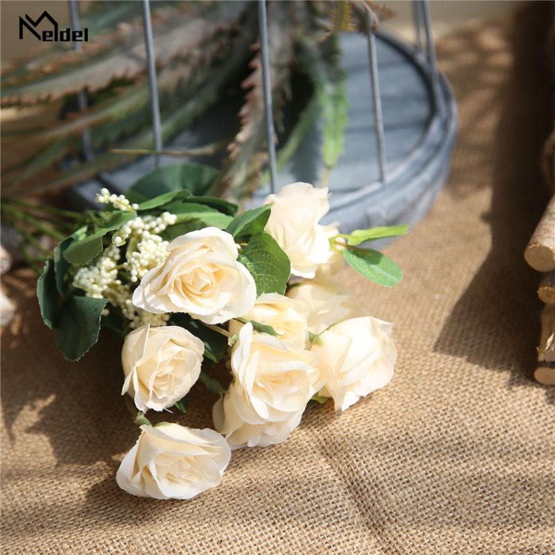 Изображение товара: Свадебный букет Meldel для подружки невесты, свадебные розы, искусственные шелковые розы, цветочный букет для вечевечерние, домашние украшения «сделай сам»