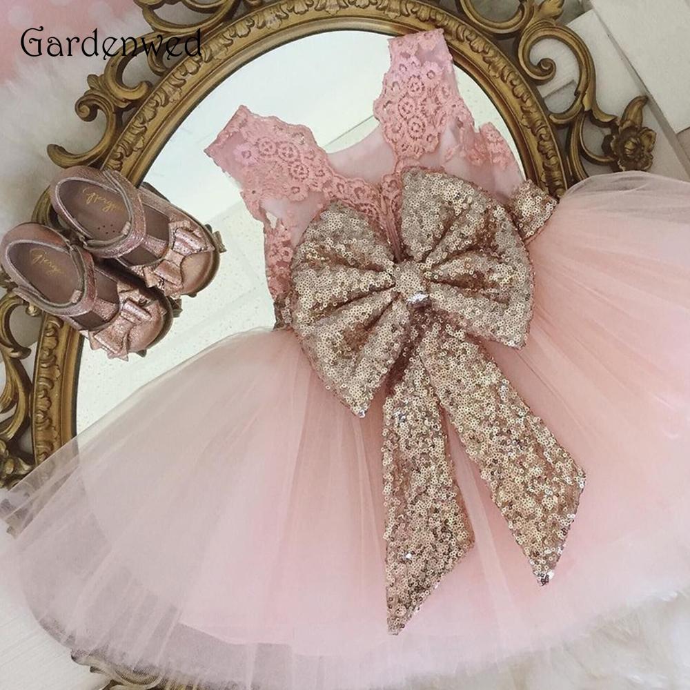 Изображение товара: Бальное платье гарденового розового цвета, крошечные пышные платья для девочек, приталенные платья невесты, кружевное милое Тюлевое платье с бантом