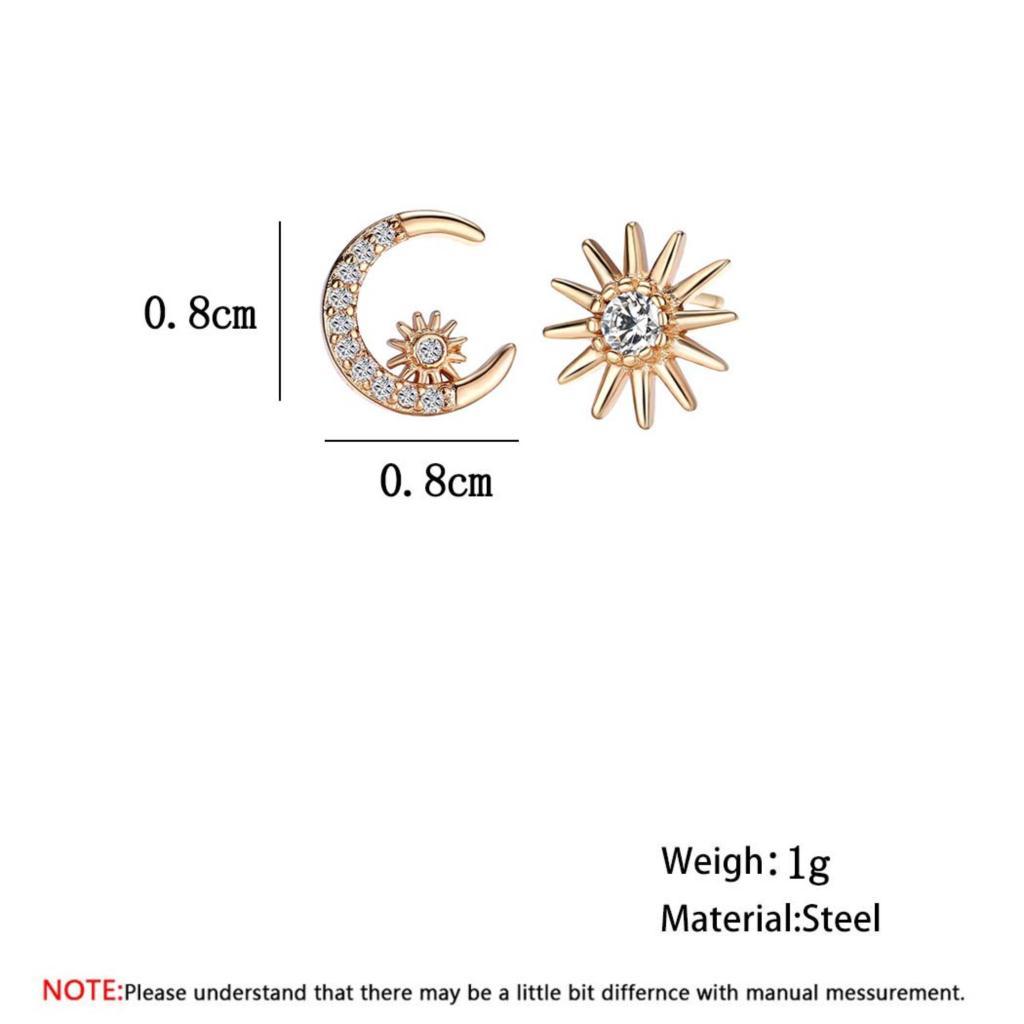 Изображение товара: Массивные кристаллические серьги в виде Луны и звезды для женщин CZ Циркон Асимметричные милые романтические повседневные ювелирные изделия серьги-гвоздики подарок