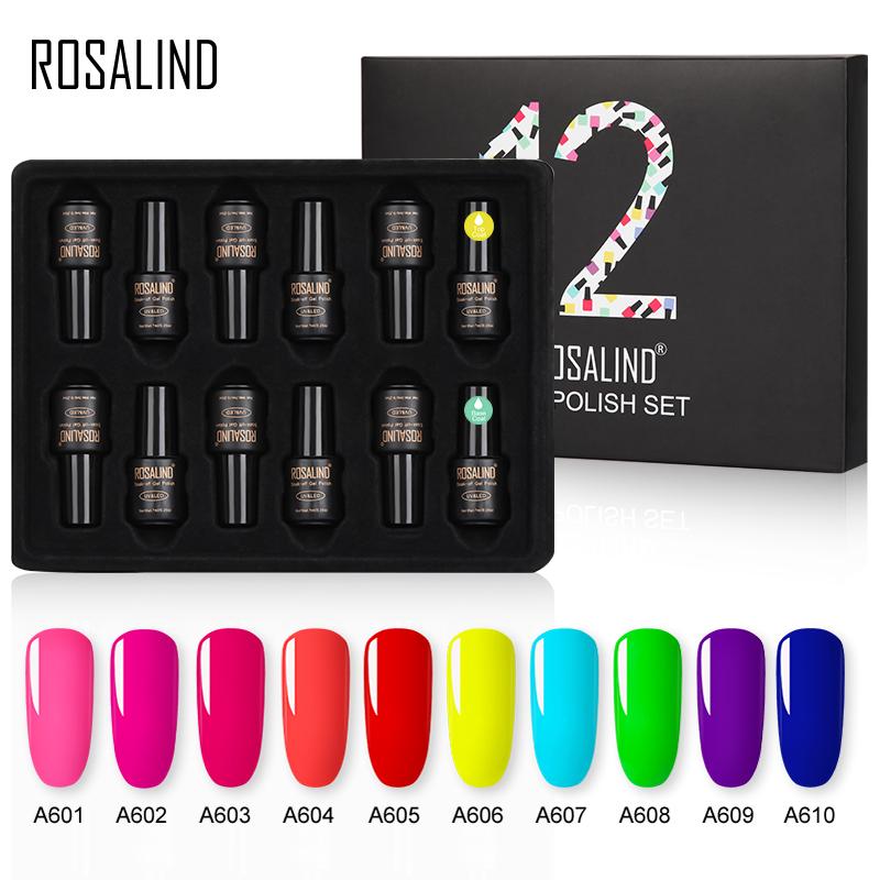 Изображение товара: Набор неоновых гель-лаков для ногтей ROSALIND для маникюра 12 шт./лот полуперманентный УФ светодиодный топовое покрытие гель для дизайна ногтей гель Гибридный лак
