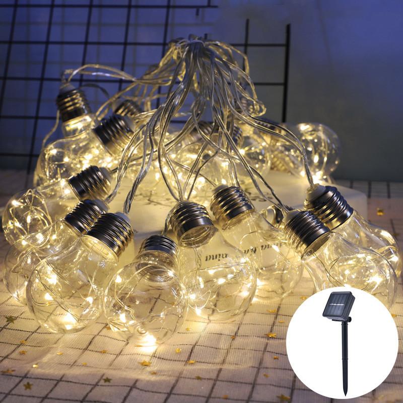 Изображение товара: Шнурок с 10 лампочками на солнечной батарее, винтажный висясветильник мерцающий шнурок в стиле Эдисона для двора, палаток, рынка, кафе, беседки, уличного декора