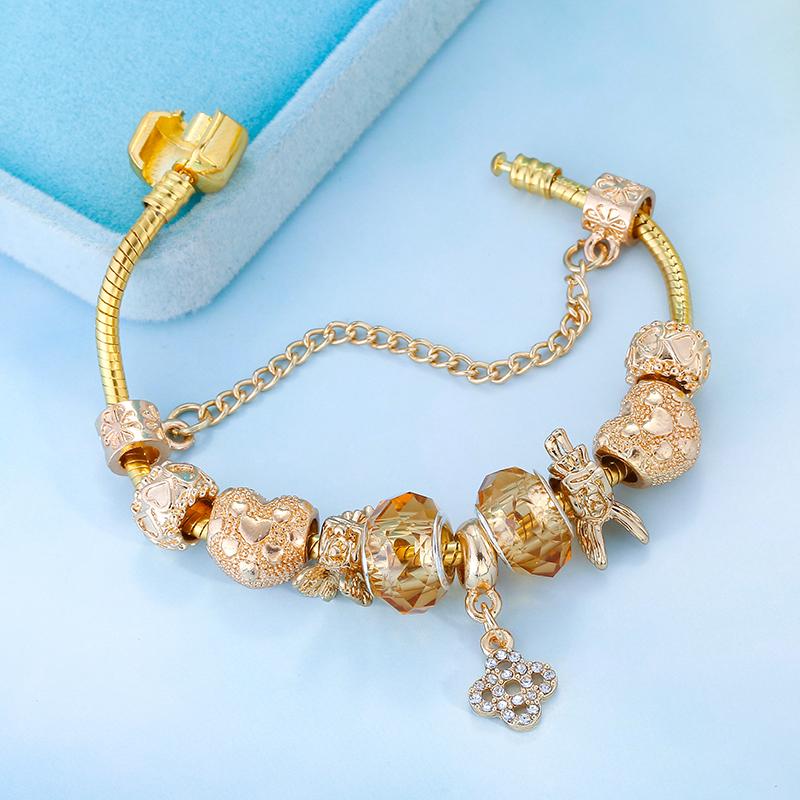 Изображение товара: Boosbiy DIY счастливый узел браслет с подвеской для женщин Золотой Кристалл муранские стеклянные бусины модный бренд браслет ювелирное изделие подарок