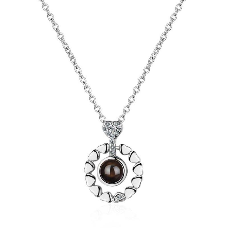 Изображение товара: KOFSAC элегантный 925 стерлингового серебра сердце круг ожерелье Циркон Кристалл проекция я люблю вас кулон для женщин модные ювелирные изделия