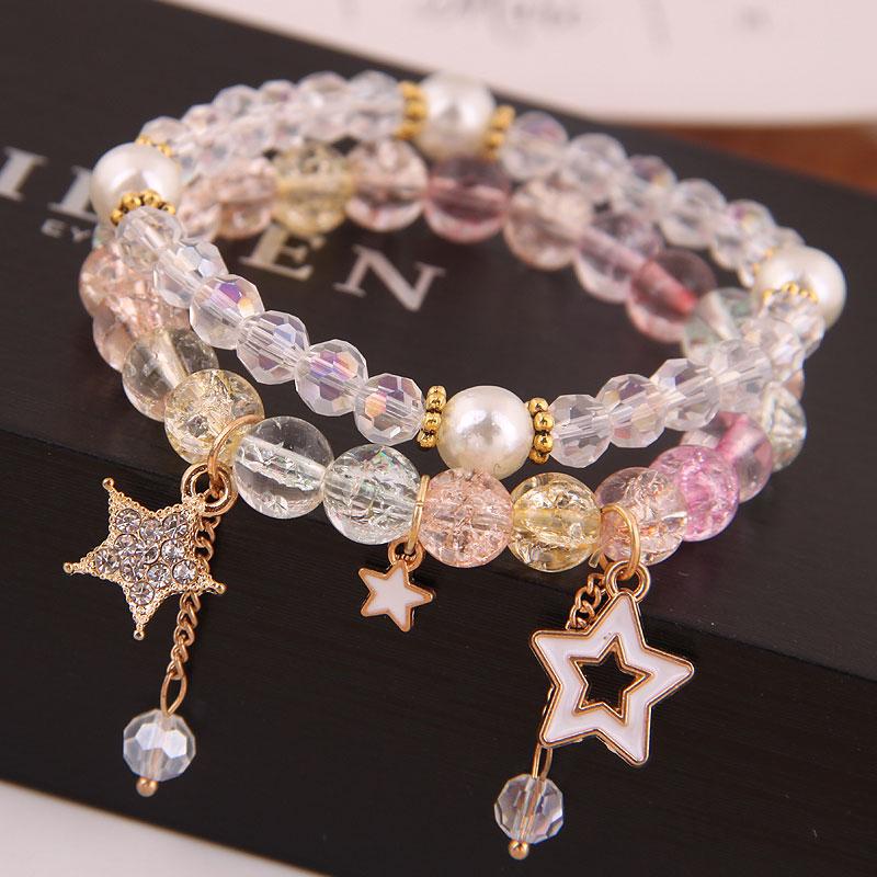 Изображение товара: Модные браслеты с кристаллами и бусинами, Роскошные Многослойные браслеты со звездой, луной, нитями, женская бижутерия, амулет, браслеты для женщин, ювелирные изделия