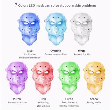Изображение товара: 7 цветов свет светодиодный маска для лица с шеи Омоложение кожи Уход за лицом Красота анти акне терапия отбеливание