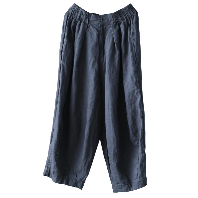 Изображение товара: Брюки женские льняные однотонные, винтажные свободные штаны с поясом на резинке, летние