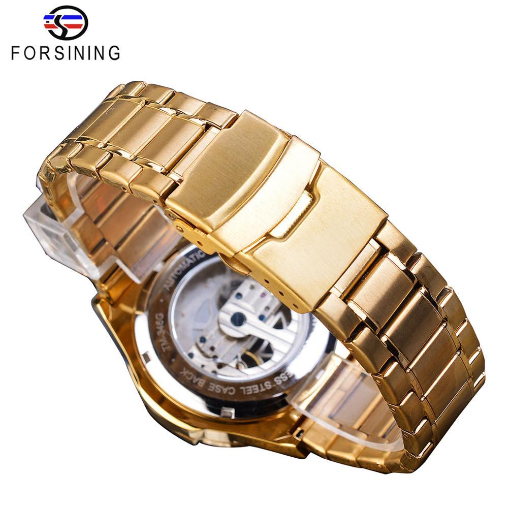 Изображение товара: Мужские автоматические часы Forsining, с золотым мостом, с прозрачным ремешком из нержавеющей стали, мужские механические наручные часы