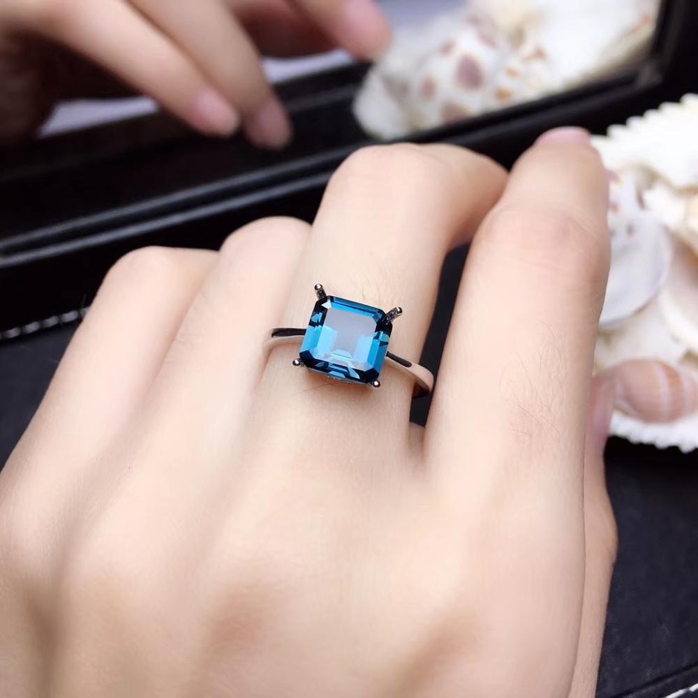 Изображение товара: Очаровательное кольцо с натуральным топазом синего цвета, ювелирное изделие из стерлингового серебра 925 пробы, квадратный драгоценный камень, подарок на день рождения для девочек, новый год