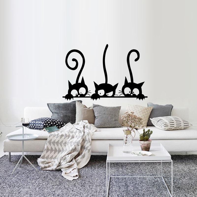 Изображение товара: Три забавные кошки наклейки на стену гостиная спальня детская комната настенные наклейки декоративные обои живопись