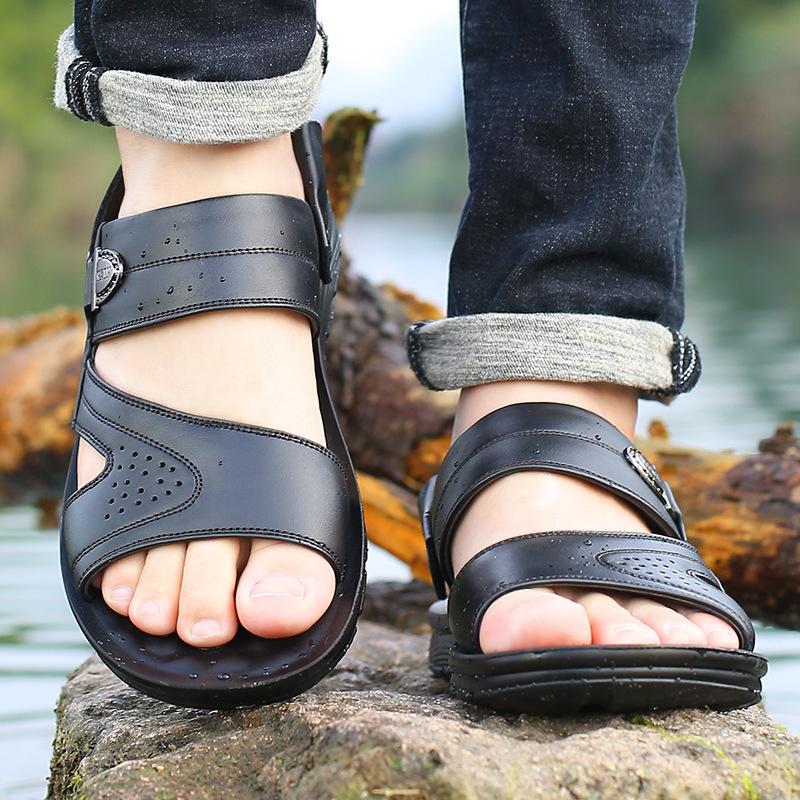 Изображение товара: Мужские сверхлегкие сандалии из натуральной кожи, дышащие пляжные босоножки, модная дышащая обувь, лето