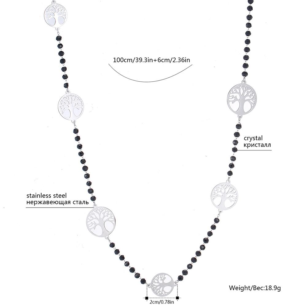 Изображение товара: Длинное ожерелье с черными хрустальными бусинами Новое поступление модное ожерелье с цепочкой в виде дерева жизни для свитера женские ювелирные изделия Аксессуары подарок 2019