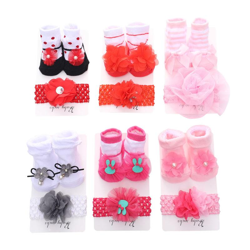 Изображение товара: Модные детские носки-невидимки для девочек с повязкой на голову, хлопковые мягкие носки с цветочным рисунком, милые носки для детей