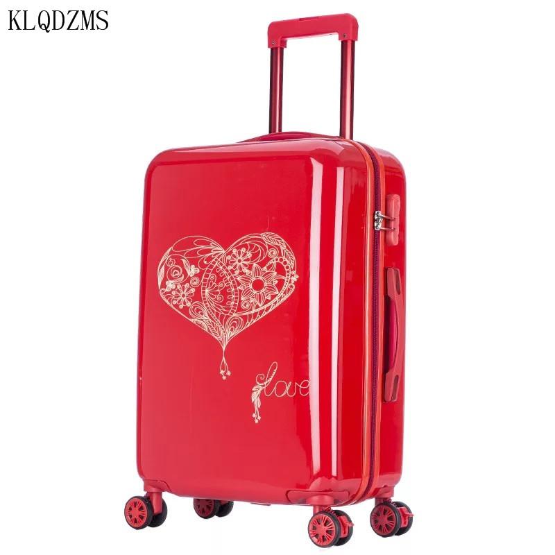 Изображение товара: Милый чемодан KLQDZMS 20/24 дюйма, Дорожный чемодан из поликарбоната, сумки на универсальных колесах, красный чемодан на колесиках из поликарбоната, Спиннер для женщин