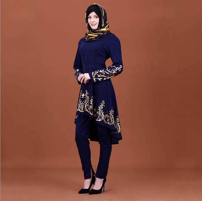 Изображение товара: Мусульманские женские топы, блузка с принтом, платье-рубашка, асимметричное длинное платье, абайя, Jubah, Рамадан, Арабская Кафтан Дубай, мусульманская одежда